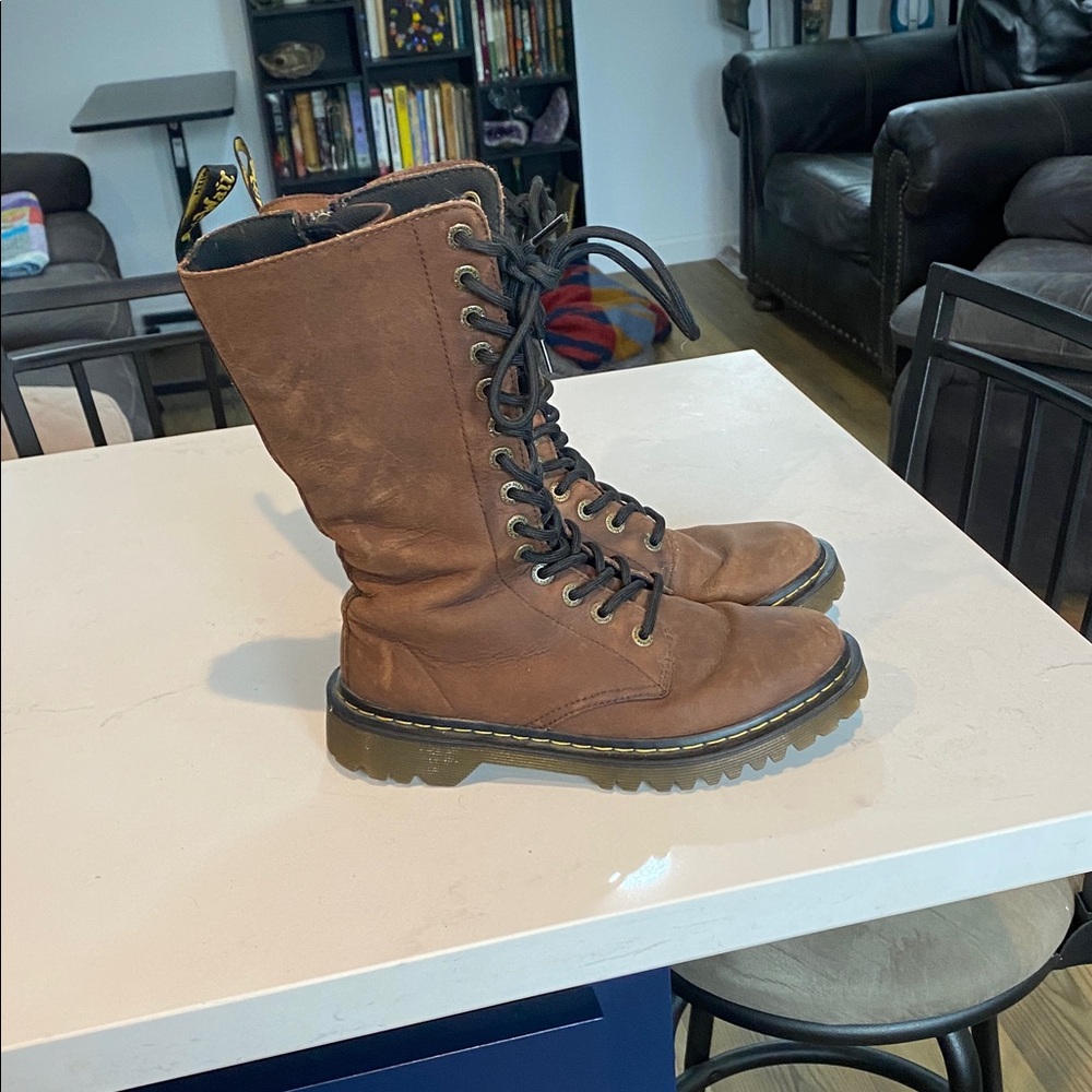 Lovingly worn Dr Martens Brown Lace-Up Women's Boots - Picture 3 of 5
